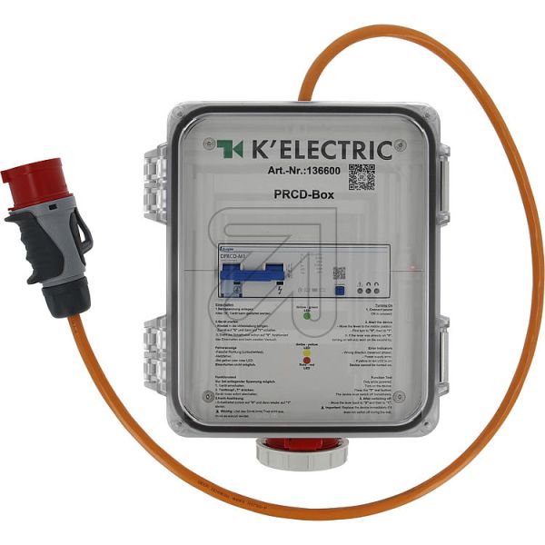 Personenschutzschalter, M-DPRCD, 400V, 16A, 30 mA,  136600, K ELEKTRIC, VDE/DGUV/GS, FI-Schalter, Schutzschalter, für gewerblichen Einsatz, für Drehstrom 400V